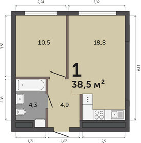 Квартира 38,5 м², 1-комнатная - изображение 1