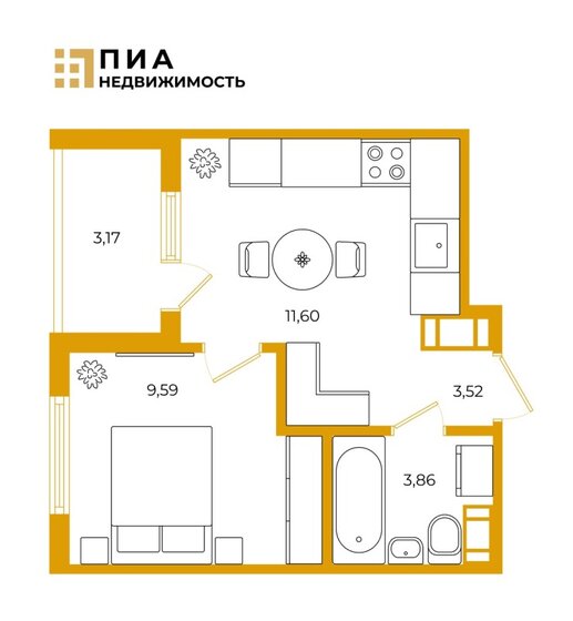 30,2 м², 1-комнатная квартира 5 400 000 ₽ - изображение 1