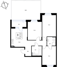 Квартира 86,7 м², 3-комнатная - изображение 2