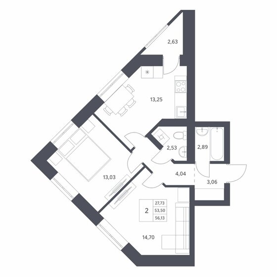 56,1 м², 2-комнатная квартира 6 700 000 ₽ - изображение 1