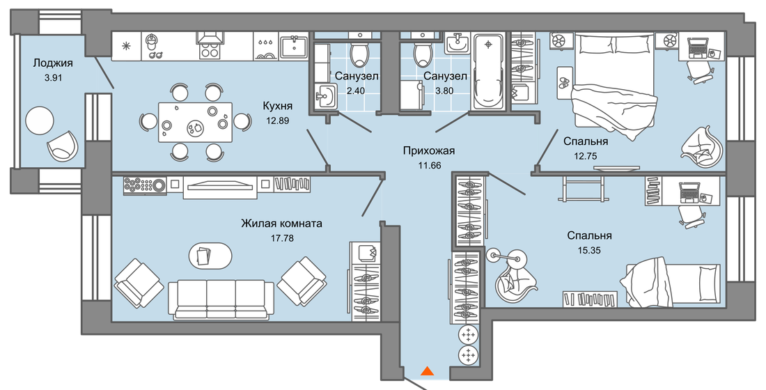 79 м², 3-комнатная квартира 8 156 604 ₽ - изображение 1