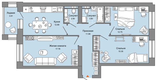 76,4 м², 3-комнатная квартира 7 350 000 ₽ - изображение 47