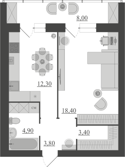 50,8 м², 1-комнатная квартира 4 394 200 ₽ - изображение 1