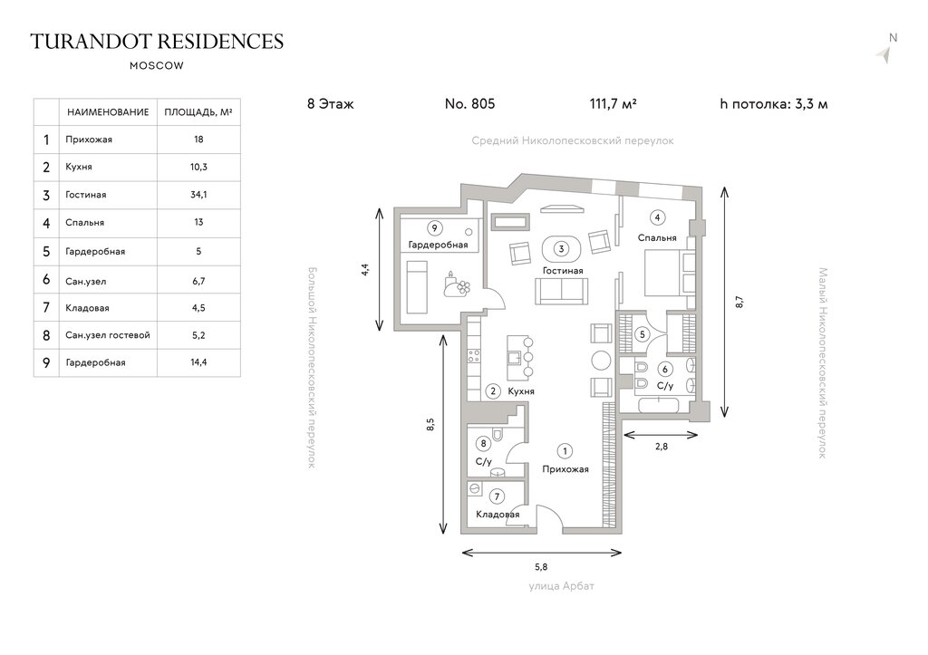 Варианты планировок клубный дом «Turandot Residences» - планировка 1