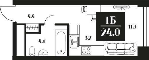 24 м², апартаменты-студия 14 496 000 ₽ - изображение 1