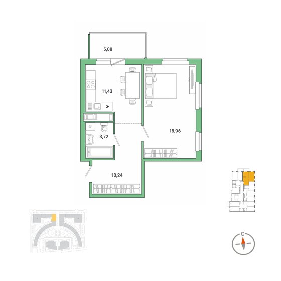 49,4 м², 1-комнатная квартира 12 394 074 ₽ - изображение 1