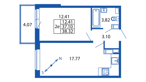 Квартира 38,3 м², 1-комнатная - изображение 2