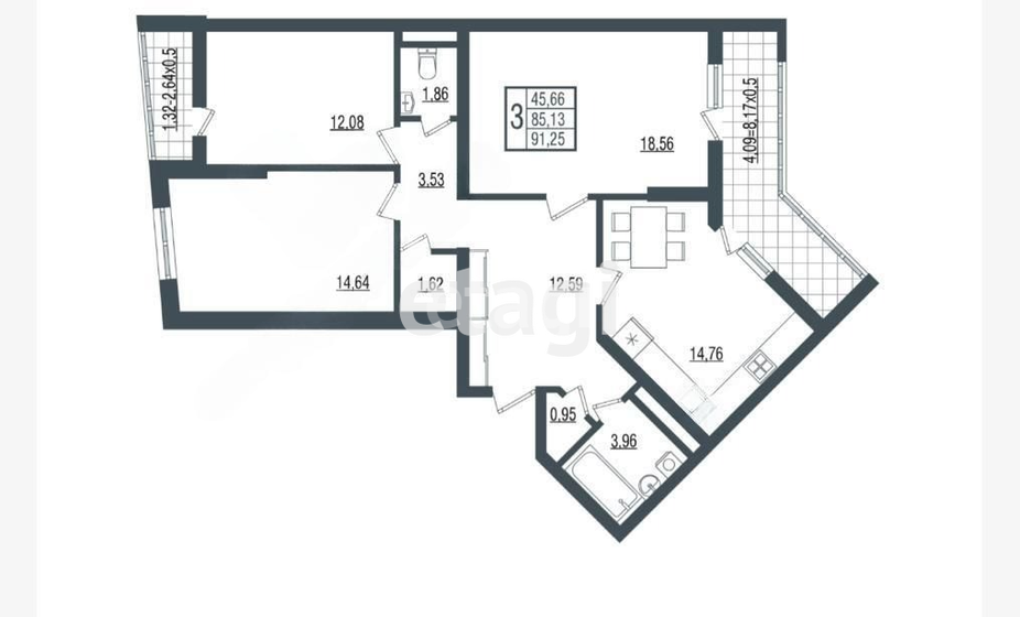 88,3 м², 3-комнатная квартира 12 350 000 ₽ - изображение 51