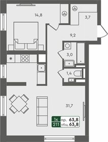 62,2 м², 1-комнатная квартира 6 920 000 ₽ - изображение 14