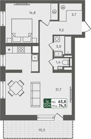 63,8 м², 1-комнатная квартира 7 260 000 ₽ - изображение 17