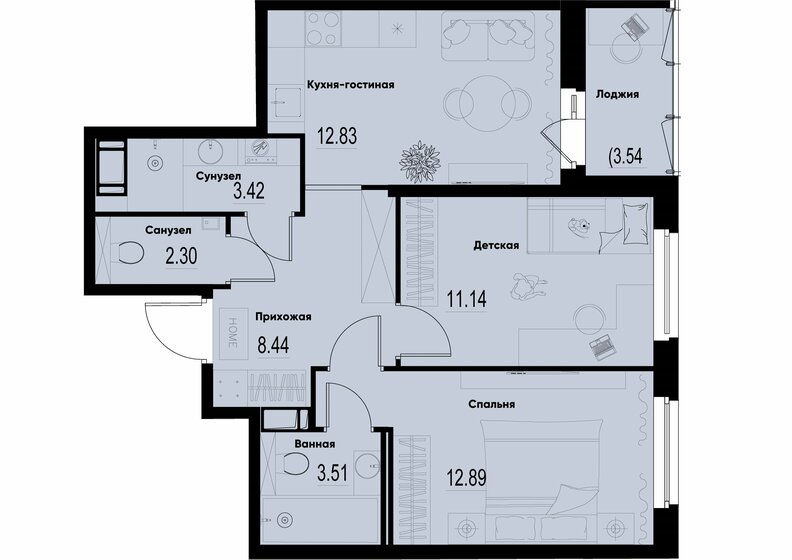 56,3 м², 2-комнатная квартира 9 183 420 ₽ - изображение 1