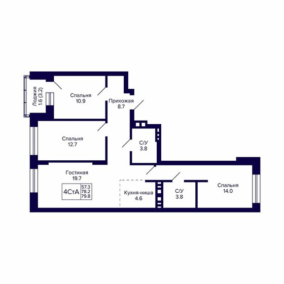 79,8 м², 4-комнатная квартира 8 538 600 ₽ - изображение 1