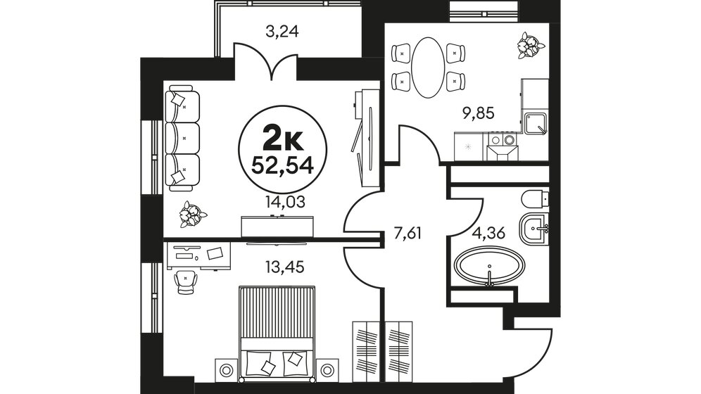 53,3 м², 2-комнатная квартира 7 040 000 ₽ - изображение 1