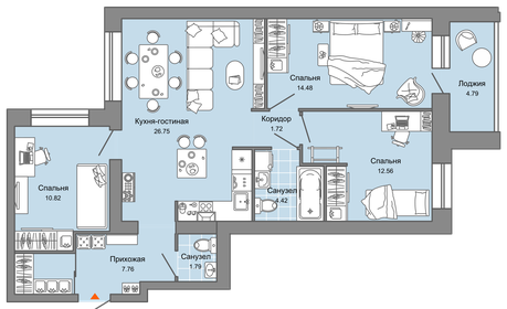 77,5 м², 3-комнатная квартира 7 880 000 ₽ - изображение 65