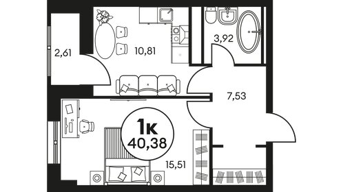 40,4 м², 1-комнатная квартира 5 740 000 ₽ - изображение 11