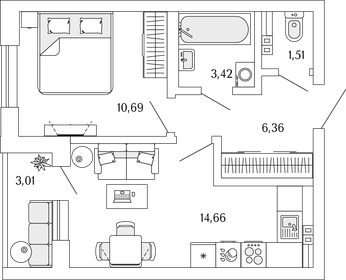 Квартира 38,2 м², 1-комнатная - изображение 1