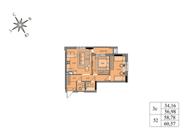 Квартира 58,8 м², 3-комнатная - изображение 1