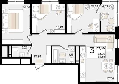 70 м², 3-комнатная квартира 21 000 000 ₽ - изображение 53