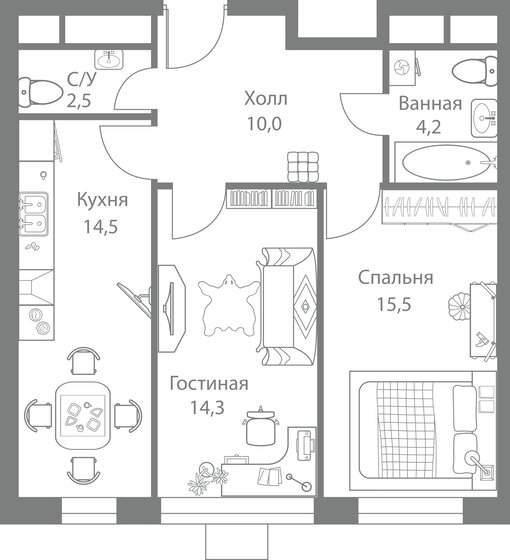 61 м², 2-комнатная квартира 17 607 650 ₽ - изображение 1