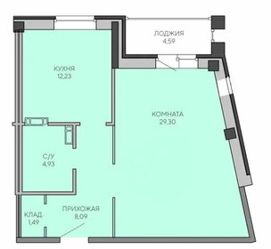 Квартира 61 м², 1-комнатная - изображение 1