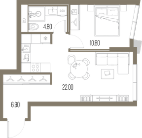 Квартира 44,5 м², 1-комнатная - изображение 1