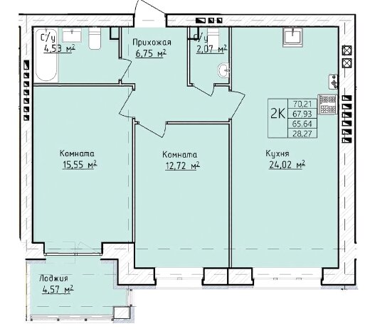 70,2 м², 2-комнатная квартира 6 657 000 ₽ - изображение 1