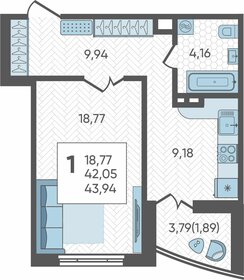 Квартира 43,9 м², 1-комнатная - изображение 1