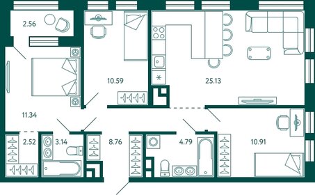 Квартира 78,5 м², 3-комнатная - изображение 1