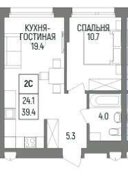 39,2 м², 2-комнатная квартира 7 800 000 ₽ - изображение 1