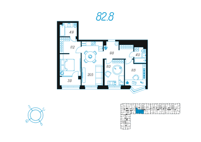 Квартира 82,8 м², 3-комнатная - изображение 1