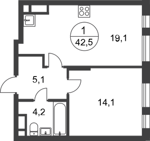 Квартира 42,5 м², 1-комнатная - изображение 1