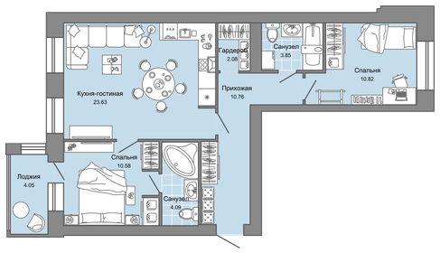 Квартира 68 м², 3-комнатная - изображение 1