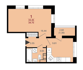 Квартира 34,8 м², 1-комнатная - изображение 1