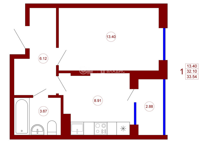 33,5 м², 1-комнатная квартира 3 219 840 ₽ - изображение 8