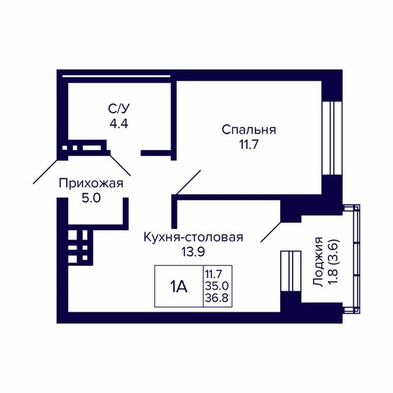 36,8 м², 1-комнатная квартира 4 420 000 ₽ - изображение 1