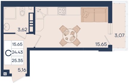 Квартира 25,4 м², студия - изображение 1