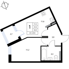 Квартира 32,4 м², 1-комнатная - изображение 2