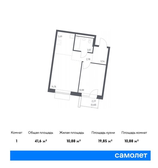 41,6 м², 1-комнатная квартира 9 720 417 ₽ - изображение 1