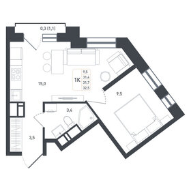 Квартира 31,7 м², 1-комнатная - изображение 1