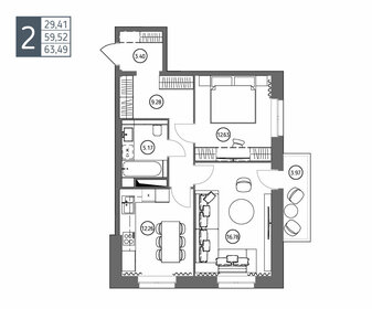 Квартира 63,5 м², 2-комнатная - изображение 1