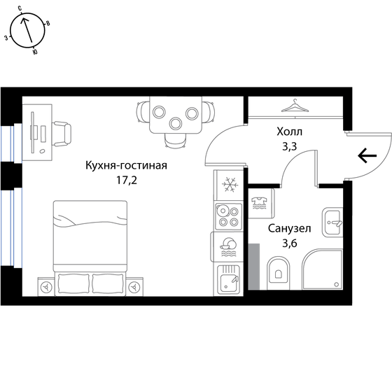 24,1 м², квартира-студия 4 241 600 ₽ - изображение 1