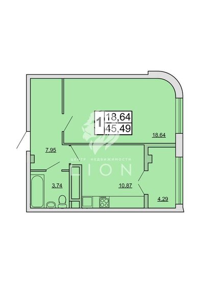 45,5 м², 1-комнатная квартира 4 450 000 ₽ - изображение 1