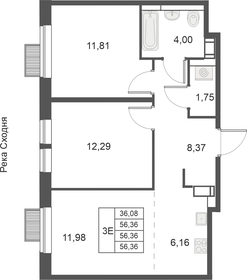 Квартира 56,4 м², 3-комнатная - изображение 1