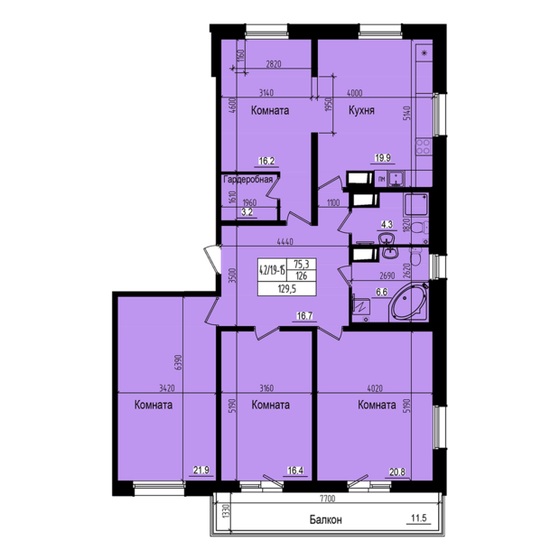 129,5 м², 4-комнатная квартира 22 145 130 ₽ - изображение 1