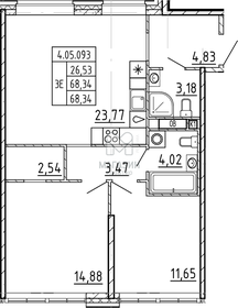 Квартира 68,3 м², 2-комнатная - изображение 1