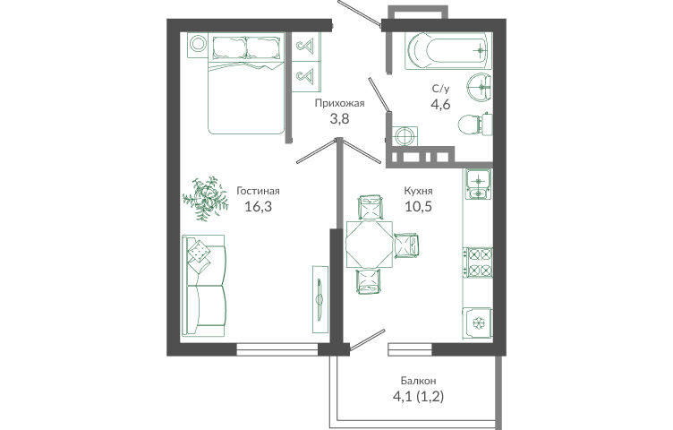 36,4 м², 1-комнатная квартира 15 671 120 ₽ - изображение 1