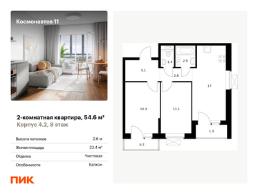 53,9 м², 2-комнатная квартира 8 527 087 ₽ - изображение 70