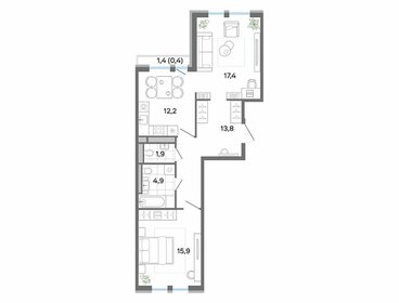 Квартира 66,5 м², 2-комнатная - изображение 1