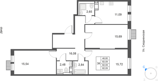 Квартира 82,1 м², 3-комнатная - изображение 1