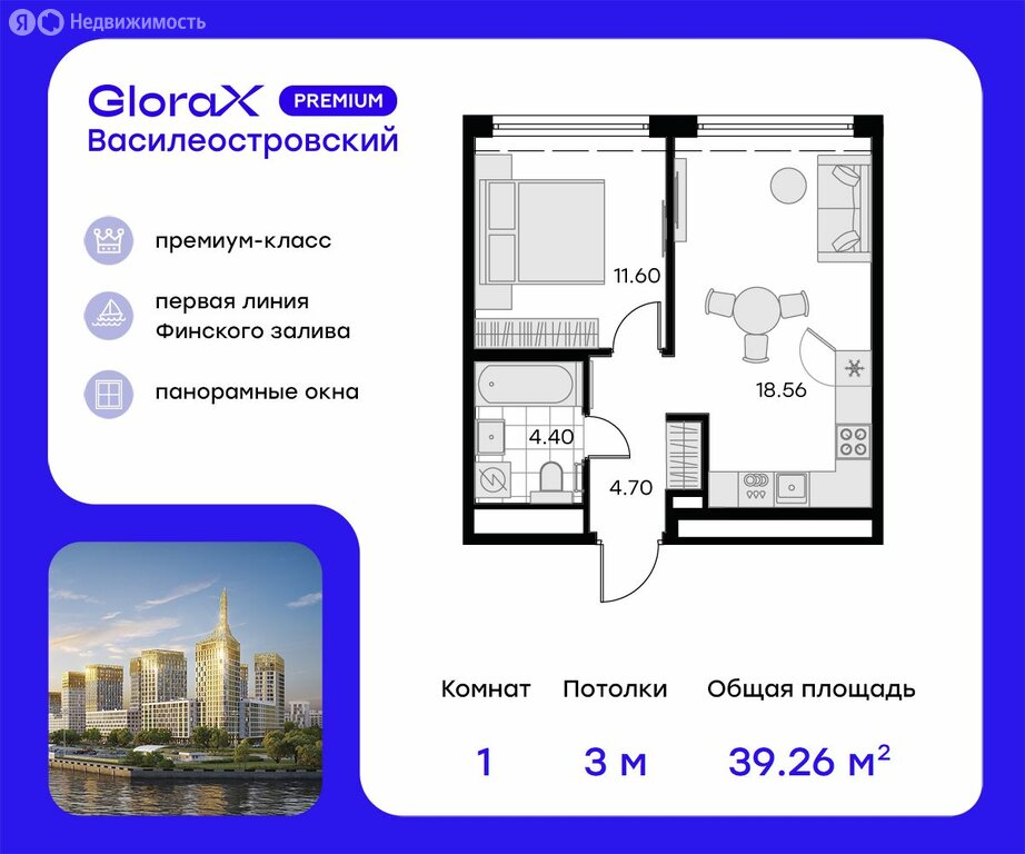 Варианты планировок ЖК GloraX Premium Василеостровский - планировка 8